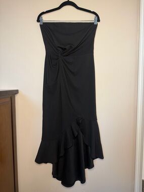 FAVLUX Black Strapless Knot-Front Midi Dress